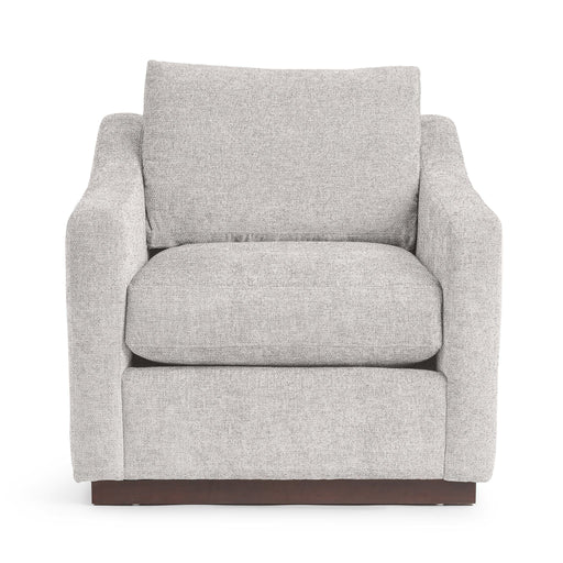 Classic Home Aspen accent arm chair with plush fabric upholstery and wooden legs, stylishly designed for comfortable seating.