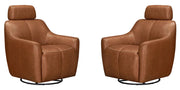 Parker Living Miles swivel gliding accent chair with plush upholstery and wooden base, ideal for living room seating.