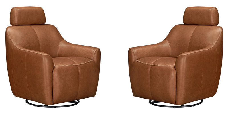 Parker Living Miles swivel gliding accent chair with plush upholstery and wooden base, ideal for living room seating.