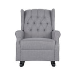 Gray Sheila fabric tufted wingback rocking chair by Noble House, featuring a plush cushioned seat and curved wooden base.