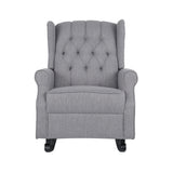 Gray Sheila fabric tufted wingback rocking chair by Noble House, featuring a plush cushioned seat and curved wooden base.