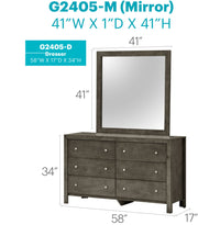 Gray Burlington dresser by Glory Furniture with sleek drawers and modern design, shown in a contemporary bedroom setting.