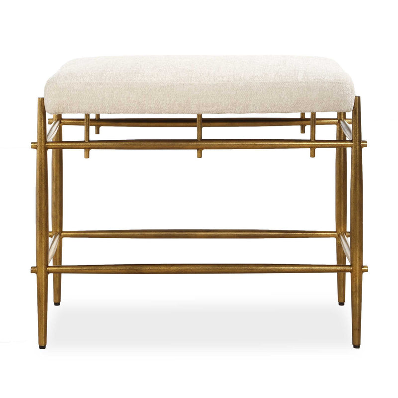Karleen - Plush Small Brass Bench - White