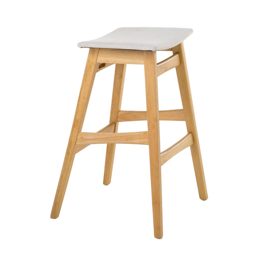 Set of modern Noble House bar stools with upholstered seats, featuring sleek design and sturdy wooden legs.