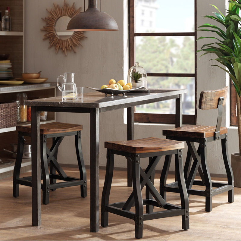 Industrial Counter Stool With Back Removable Solid Acacia - Amber - R&R Furniture Gallery (Fountain Valley, CA)