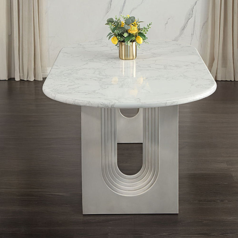 Zayn - Dining Table - White Natrual Marble Top & White - R&R Furniture Gallery (Fountain Valley, CA)