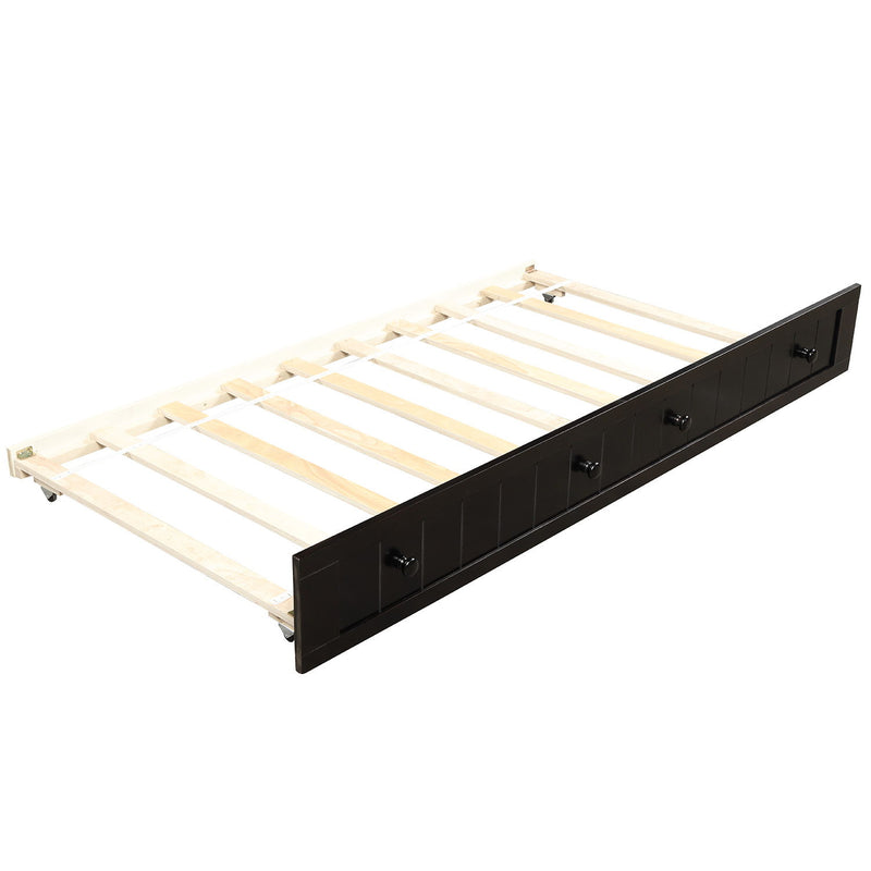 Wooden DreamHaus storage daybed with sofa bed design, no box spring needed, showcasing its sturdy wood frame and versatile sleeping space.