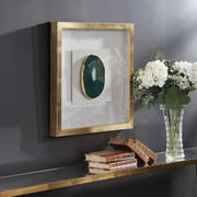 Keeva Agate Stone Shadow Box wall decor in gold by Uttermost, featuring a striking agate stone design with a sleek shadow box frame.
