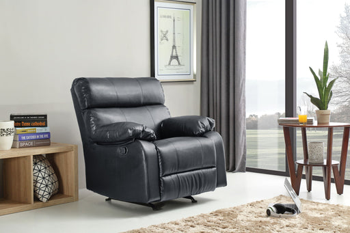 Glory Furniture modern design rocker recliner with plush upholstery and wooden base, ideal for comfortable lounging.