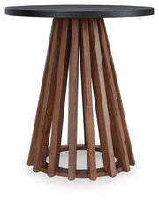 Kallari - Round End Table - Warm Brown / Black - R&R Furniture Gallery (Fountain Valley, CA)