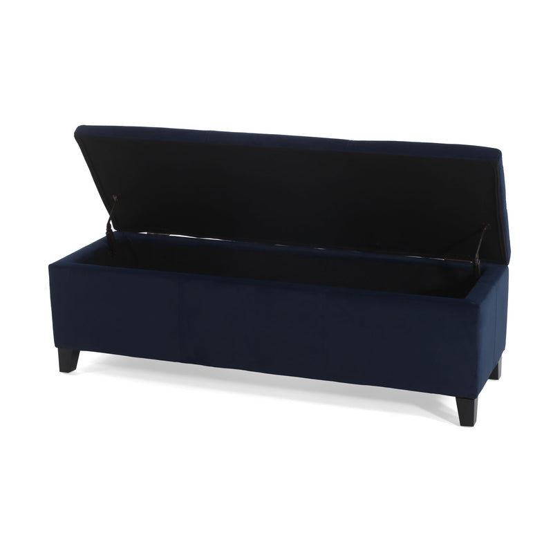 Noble House upholstered storage ottoman bench with cushioned top and fabric exterior, ideal for living room or bedroom decor.