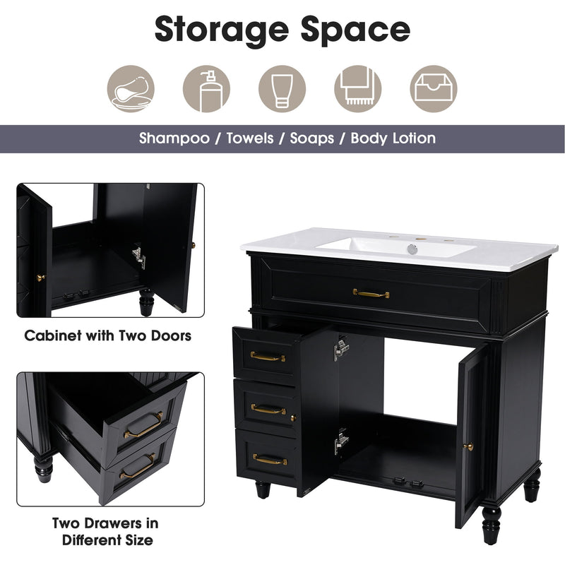 Bathroom Vanity With Sink, 2 Doors 2 Drawers, Freestanding Design