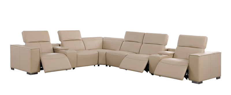 1208 - 8 Piece L Shaped Leather Sectional With 3 Power Recliners & Power Headrests