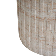Beige Noble House concrete side table with travertine top, suitable for indoor or outdoor use, showcasing a lightweight, modern design.