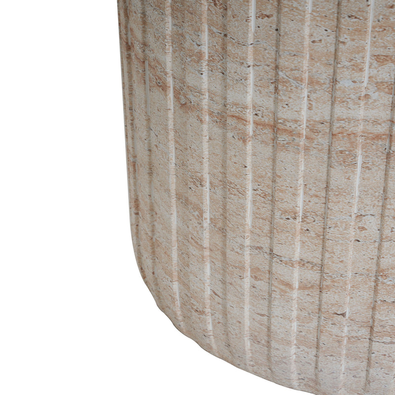 Beige Noble House concrete side table with travertine top, suitable for indoor or outdoor use, showcasing a lightweight, modern design.