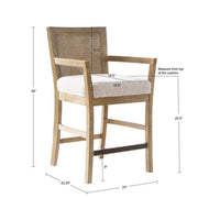 Cane Back Counter Stool With Upholstered Seat - Cream / Reclaimed Natural - R&R Furniture Gallery (Fountain Valley, CA)
