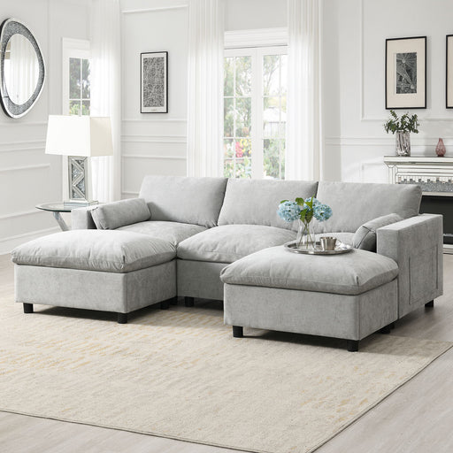 Modular Sectional With Storage Pockets, 5 Seat U Shaped Couch Set With Pillows, Free Combination Modern Cloud Sofa With 2 Movable Ottoman - R&R Furniture Gallery (Fountain Valley, CA)