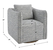 Uttermost Corben swivel chair with plush upholstery, rounded back, and wooden base, showcasing stylish and comfortable seating.