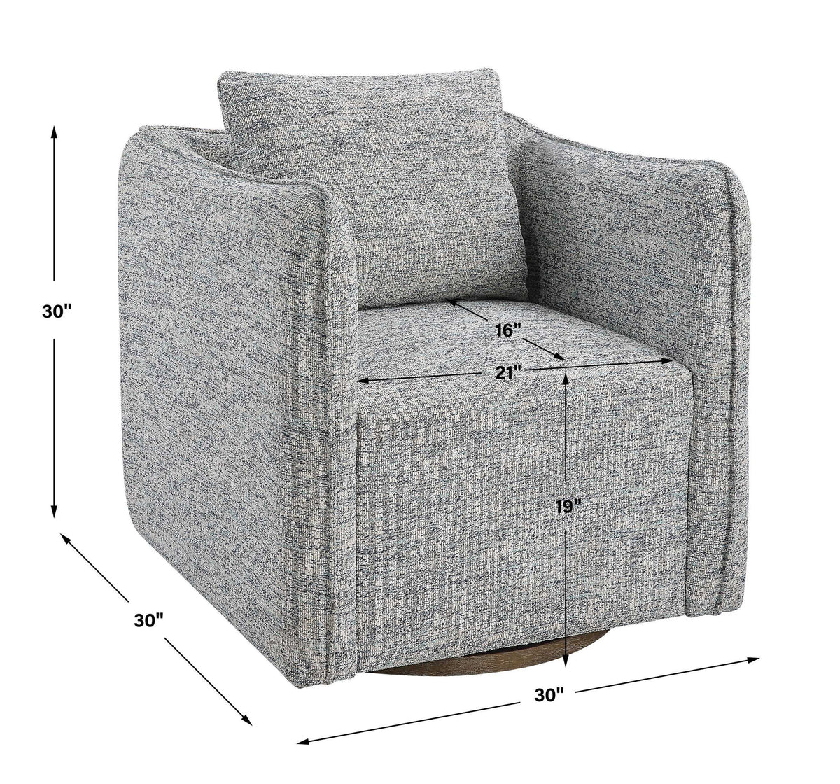 Uttermost Corben swivel chair with plush upholstery, rounded back, and wooden base, showcasing stylish and comfortable seating.