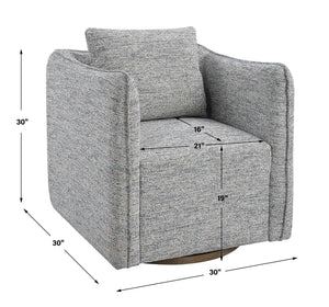 Uttermost Corben swivel chair with plush upholstery, rounded back, and wooden base, showcasing stylish and comfortable seating.