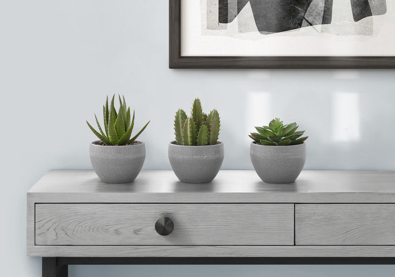 Set of 3 artificial succulent plants from 8th Street, showcasing realistic green succulents in small decorative pots.