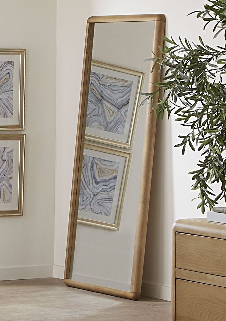 Modus Furano Floor Mirror in Ginger with a sleek standalone design, featuring a tall, rectangular mirror with a warm wood finish.