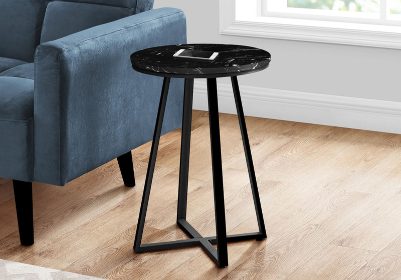 Accent Table, Side, Round Marble Look Contemporary & Modern - Black - R&R Furniture Gallery (Fountain Valley, CA)