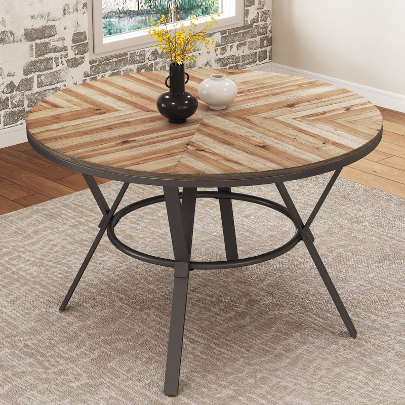 Modern Style Indoor Dining Round Table With Metal Legs - Light Birch - R&R Furniture Gallery (Fountain Valley, CA)