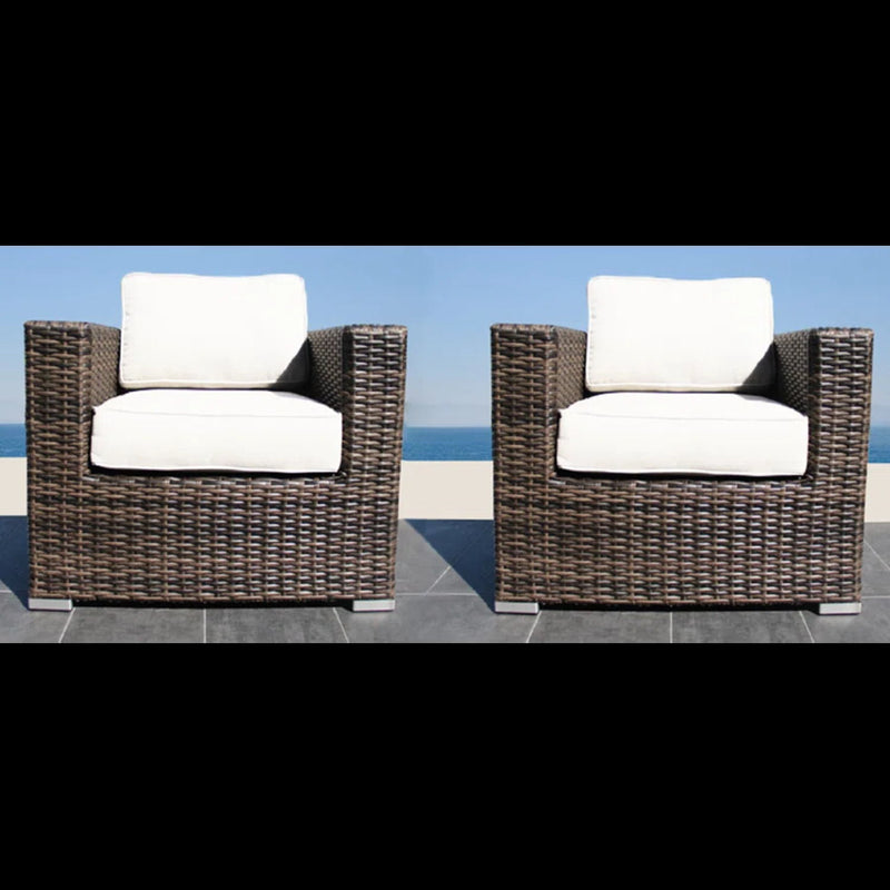 Set of outdoor chairs with cushions in a brown mix, by LSI Patio Furniture, perfect for outdoor seating and relaxation.