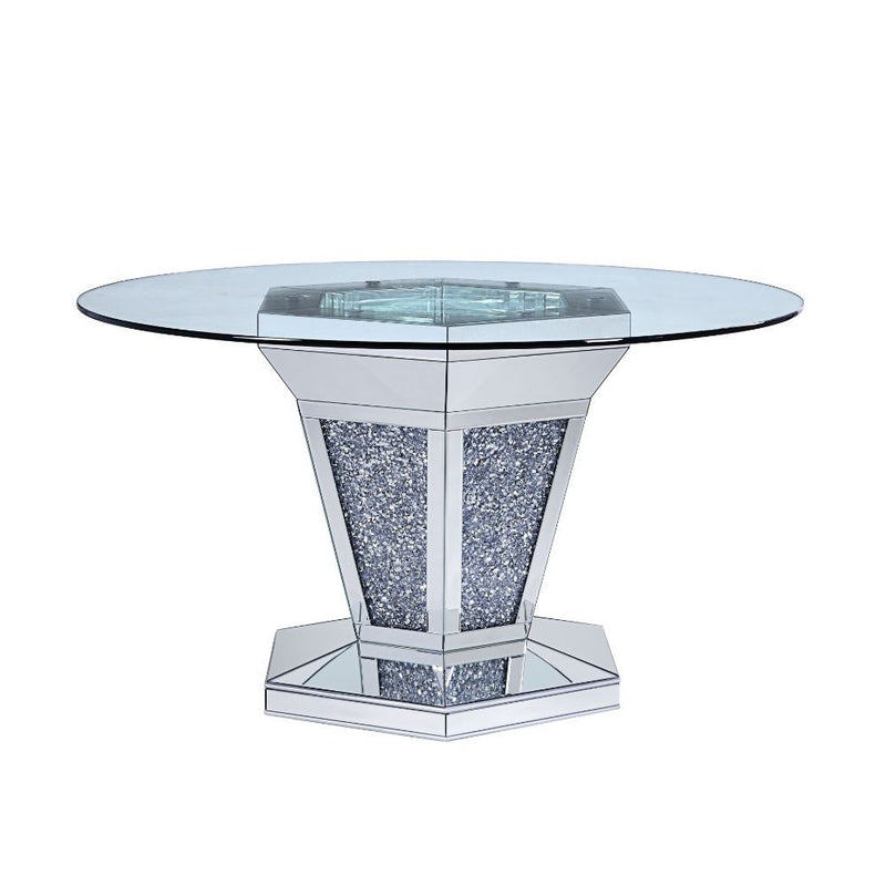 Noralie - Dining Table - Mirrored, Faux Diamonds & Clear Glass Top - R&R Furniture Gallery (Fountain Valley, CA)