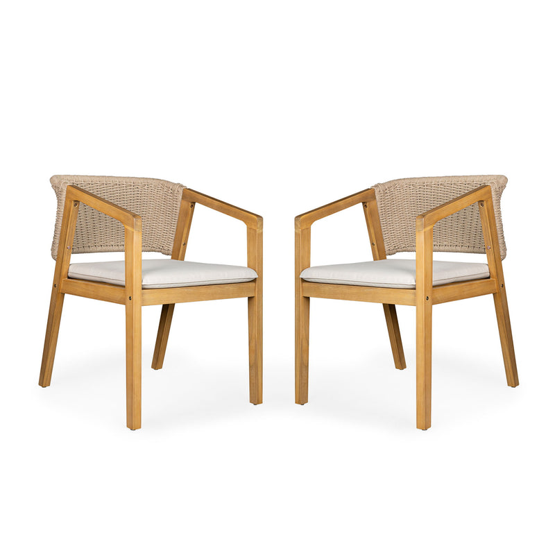 7 Piece Outdoor Dining Set With Rectangular Table And 6 Arm Chairs - Beige / Brown / Brown Mix / Light Teak