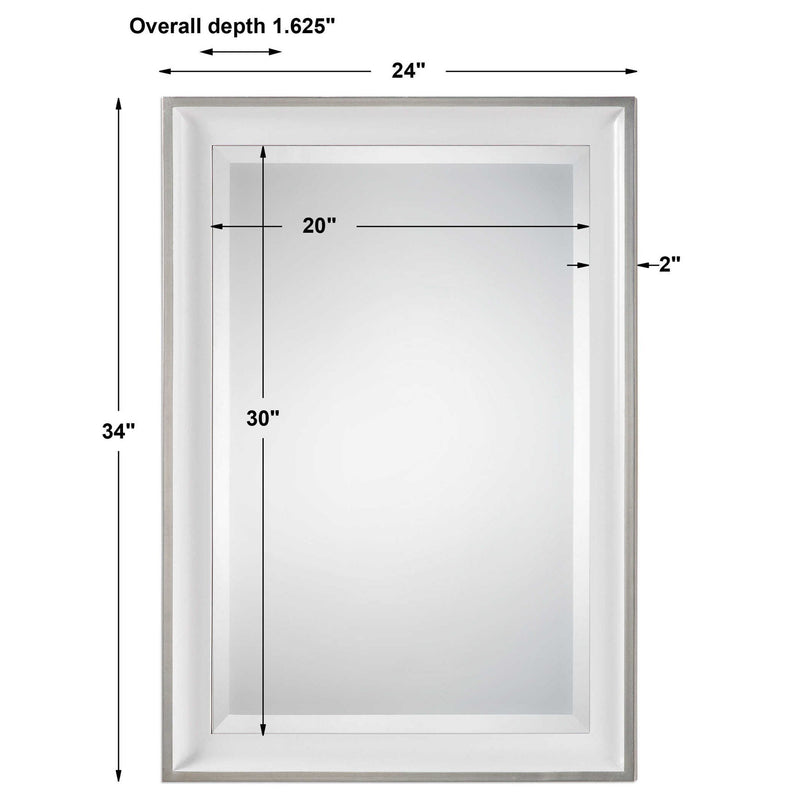 White and silver wall mirror by Uttermost with a sleek rectangular frame, ideal for modern home decor.
