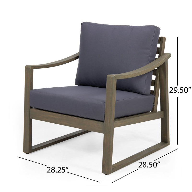 Noble House Samwell outdoor club arm chair with a sturdy frame and plush cushions, perfect for patio relaxation.