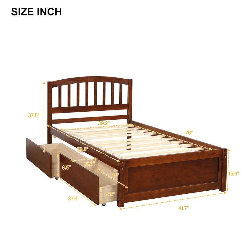 DreamHaus platform storage bed frame with two drawers and headboard, made of wood, showcasing its sleek design and built-in storage.