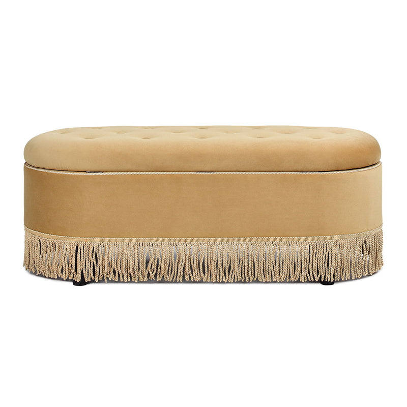 Melinda - Oval Tufted Bullion Fringe Storage Bench - R&R Furniture Gallery (Fountain Valley, CA)
