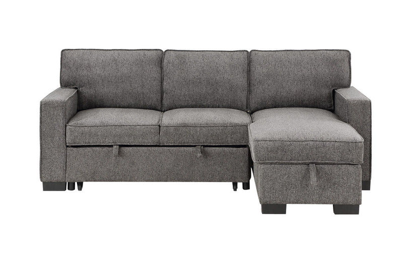 Estelle - Fabric Reversible Sleeper Sectional With Storage Chaise Drop-Down Table 2 Cup Holders And 2 USB Ports - R&R Furniture Gallery (Fountain Valley, CA)