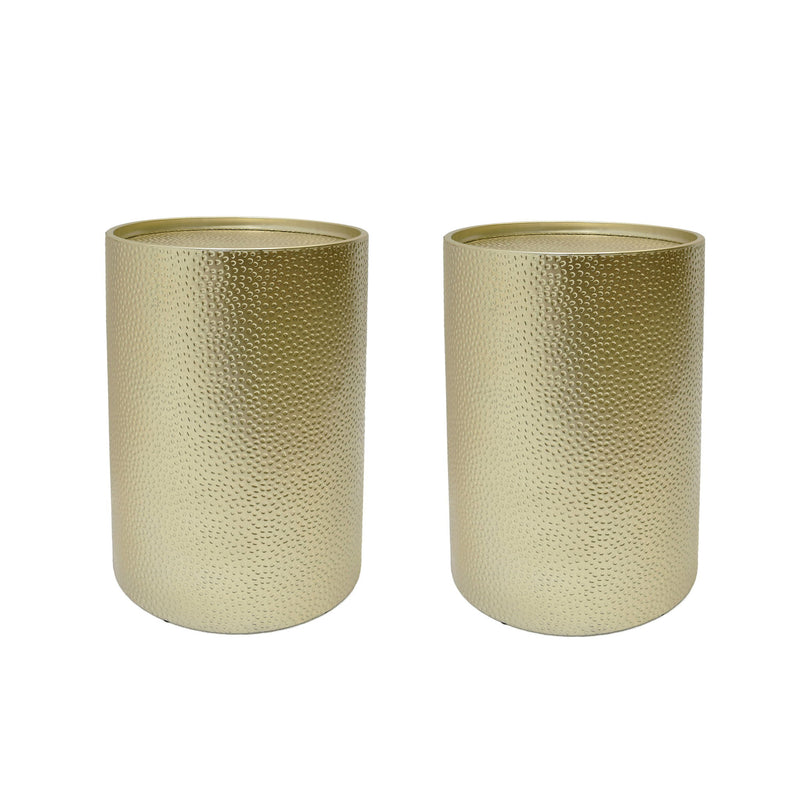 Noble House modern round accent table with hammered surface, showcasing sleek metal design and contemporary style.