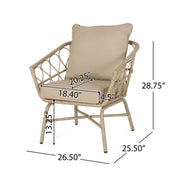 Noble House Bruce outdoor club chair set with water-resistant cushions, brown rattan and iron frame, perfect for patio seating.