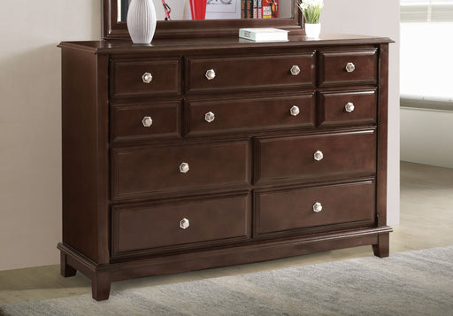 Ashford dresser in cappuccino finish by Glory Furniture, featuring a modern design with multiple drawers for ample storage.