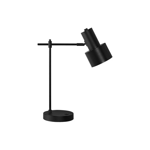 Modern black 8th Street table lamp with USB port, featuring a sleek design and a fabric shade, ideal for bedside or desk lighting.