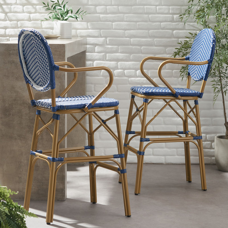 Outdoor Wicker And Aluminum French Barstools (Set of 2) - R&R Furniture Gallery (Fountain Valley, CA)