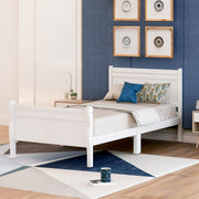DreamHaus platform bed frame with sleigh design, headboard, footboard, and wood slat support for sturdy mattress foundation.