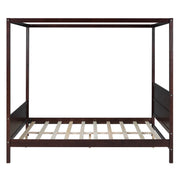 DreamHaus canopy platform bed with headboard, footboard, and slat support leg, showcasing a stylish bedroom furniture piece.
