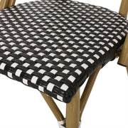 Noble House outdoor rattan and aluminum French bistro chair set with four woven wicker chairs and metal frames for patio dining.