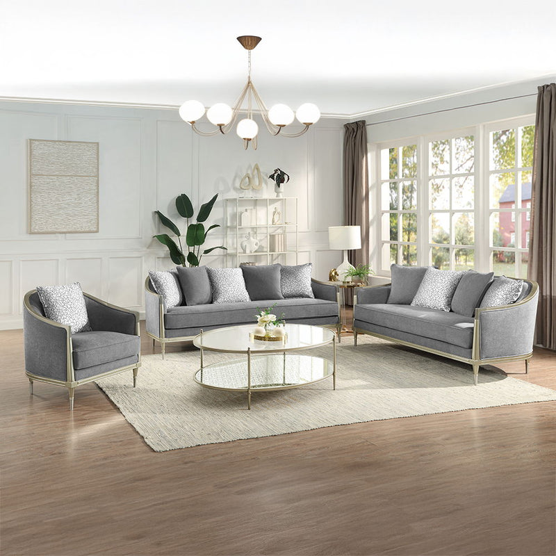 Fernando - Loveseat With 4 Pillows - Gray Chenille & Champagne - R&R Furniture Gallery (Fountain Valley, CA)