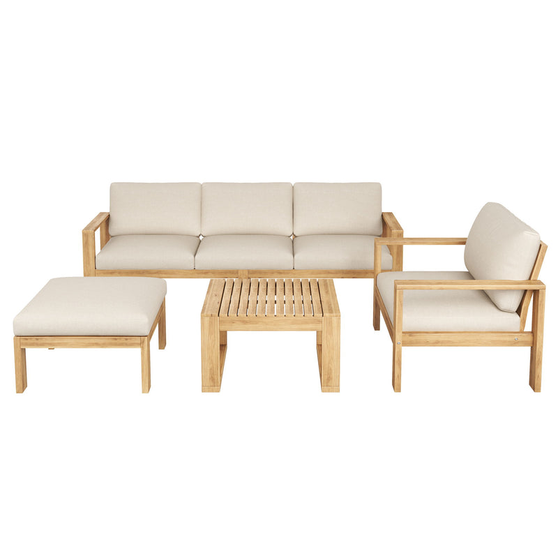 Outdoor 4 Pieces Acacia Sectional Patio Sofa Set - Light Gray / Teak - R&R Furniture Gallery (Fountain Valley, CA)