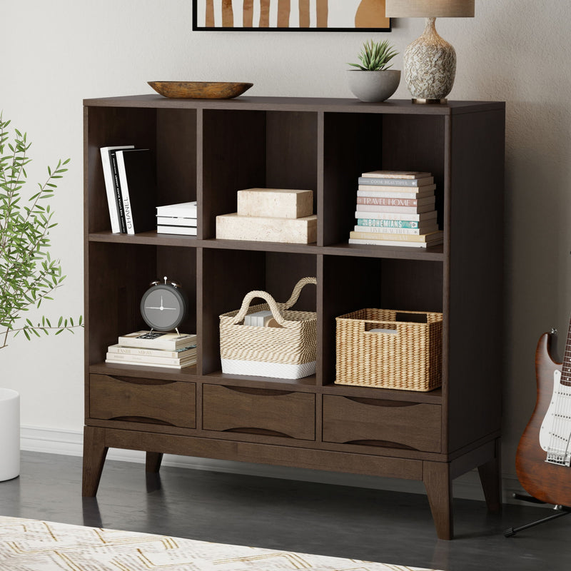Harper - Low 6 Cube Storage With Drawers - Walnut Brown - R&R Furniture Gallery (Fountain Valley, CA)