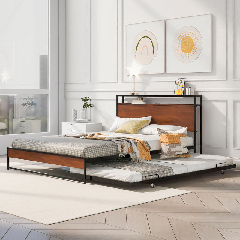 Platform Bed Frame With Trundle, USB Ports And Slat Support, No Box Spring Needed - R&R Furniture Gallery (Fountain Valley, CA)