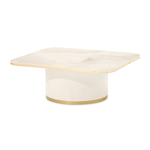 Michael Amini Gineverra rectangular cocktail table with sleek wooden surface and modern design, ideal for stylish living spaces.