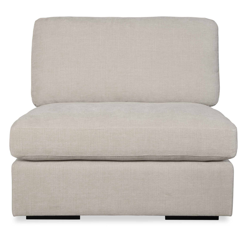 Uttermost Refuge armless stationary sofa with plush cushions and neutral fabric upholstery, modern and stylish living room furniture.